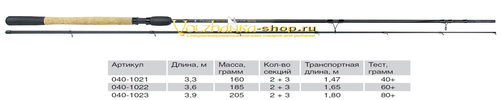 Удилище фидерное Волжанка Pro Sport Dumchev 12ft 60+ 3.6м (2секции+3) тест 60+гр