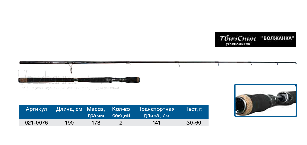 Спиннинг Волжанка Твичинг тест 30-60гр 1.9м (2 секции) (IM7)